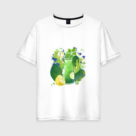 Женская футболка хлопок Oversize с принтом витаминный заряд в Белгороде, 100% хлопок | свободный крой, круглый ворот, спущенный рукав, длина до линии бедер
 | витамины | еда | жара | зелень | зож | коктейль | лето | напиток | овощи | свежесть | смузи | фитнесс | фрукты