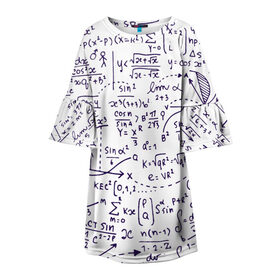 Детское платье 3D с принтом Формулы в Белгороде, 100% полиэстер | прямой силуэт, чуть расширенный к низу. Круглая горловина, на рукавах — воланы | Тематика изображения на принте: алгебра | математика | математические формулы | наука | научные формулы | формулы