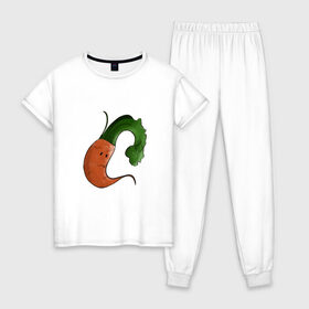 Женская пижама хлопок с принтом Грустная морковка в Белгороде, 100% хлопок | брюки и футболка прямого кроя, без карманов, на брюках мягкая резинка на поясе и по низу штанин | грусть | еда | морковка | эмоции