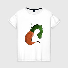 Женская футболка хлопок с принтом Грустная морковка в Белгороде, 100% хлопок | прямой крой, круглый вырез горловины, длина до линии бедер, слегка спущенное плечо | грусть | еда | морковка | эмоции