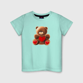 Детская футболка хлопок с принтом Медвежонок с сердечком в Белгороде, 100% хлопок | круглый вырез горловины, полуприлегающий силуэт, длина до линии бедер | love is | teddy bear | valentines day | бабушка | валентинка | влюбленные | девушке | жена | лучшая | любимая | люблю | любовь | мама | медведь | медвежата | молодожены | подарок | романтика | свадебные | свадьба