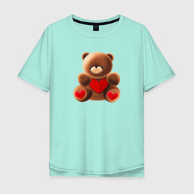 Мужская футболка хлопок Oversize с принтом Медвежонок с сердечком в Белгороде, 100% хлопок | свободный крой, круглый ворот, “спинка” длиннее передней части | love is | teddy bear | valentines day | бабушка | валентинка | влюбленные | девушке | жена | лучшая | любимая | люблю | любовь | мама | медведь | медвежата | молодожены | подарок | романтика | свадебные | свадьба