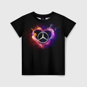 Детская футболка 3D с принтом Mercedes-Benz в Белгороде, 100% гипоаллергенный полиэфир | прямой крой, круглый вырез горловины, длина до линии бедер, чуть спущенное плечо, ткань немного тянется | amg | love mercedes | mercedes | mercedes в сердце | mercedes значок | mercedes лого | mercedes марка | амг | бенц | горящее сердце | лого автомобиля | логотип мерседес | люблю мерседес | мерин | мерс | мерседес | мерседес бенз