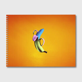 Альбом для рисования с принтом Синий банан в Белгороде, 100% бумага
 | матовая бумага, плотность 200 мг. | банан | без надписей | вкус | дизайн | еда | картинки | кожура | контраст | креатив | летняя | минимализм | необычный | прикол | рыжая | синий | сиреневая | теплая | фрукт | цветная | яркая