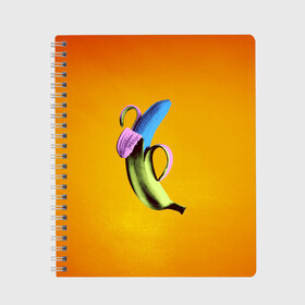 Тетрадь с принтом Синий банан в Белгороде, 100% бумага | 48 листов, плотность листов — 60 г/м2, плотность картонной обложки — 250 г/м2. Листы скреплены сбоку удобной пружинной спиралью. Уголки страниц и обложки скругленные. Цвет линий — светло-серый
 | Тематика изображения на принте: банан | без надписей | вкус | дизайн | еда | картинки | кожура | контраст | креатив | летняя | минимализм | необычный | прикол | рыжая | синий | сиреневая | теплая | фрукт | цветная | яркая