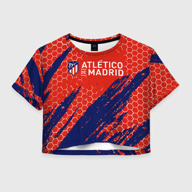 Женская футболка Crop-top 3D с принтом ATLETICO MADRID. в Белгороде, 100% полиэстер | круглая горловина, длина футболки до линии талии, рукава с отворотами | 