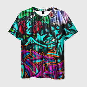 Мужская футболка 3D с принтом Граффити  в Белгороде, 100% полиэфир | прямой крой, круглый вырез горловины, длина до линии бедер | art | graffiti | neon | streetart | абстракция | арт | граффити | искусство | неон | неоновый арт | стритарт