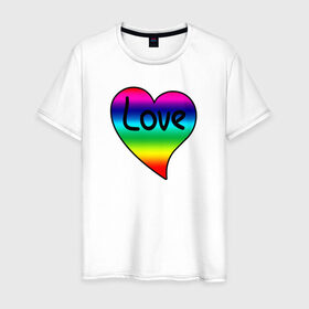 Мужская футболка хлопок с принтом Rainbow Love в Белгороде, 100% хлопок | прямой крой, круглый вырез горловины, длина до линии бедер, слегка спущенное плечо. | heart | love is | love you | valentines day | бабушка | валентинка | влюбленные | девушке | жена | лучшая | любимая | люблю | любовь | мама | молодожены | подарок | радуга | радужный | романтика | свадебные | свадьба