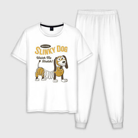 Мужская пижама хлопок с принтом Slinky Dog в Белгороде, 100% хлопок | брюки и футболка прямого кроя, без карманов, на брюках мягкая резинка на поясе и по низу штанин
 | disney | pixar | slinky dog | toy story | vdkimel | дисней | история игрушек | пиксар