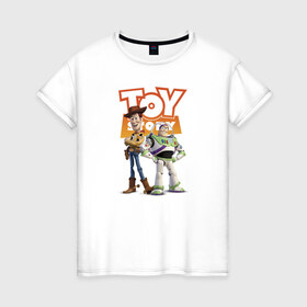 Женская футболка хлопок с принтом Toy Story в Белгороде, 100% хлопок | прямой крой, круглый вырез горловины, длина до линии бедер, слегка спущенное плечо | buzz lightyear | disney | pixar | toy story | vdkimel | woody | базз лайтер | вуди | дисней | история игрушек | пиксар