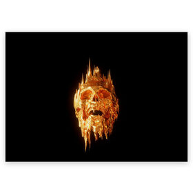 Поздравительная открытка с принтом Golden Skull в Белгороде, 100% бумага | плотность бумаги 280 г/м2, матовая, на обратной стороне линовка и место для марки
 | Тематика изображения на принте: cool | cyborg | decoration | fashion | fear | ghost | haloween | head | horror | robot | skeleton | skull | technology | голова | киборг | круто | мода | призрак | робот | скелет | технологии | ужас | украшение | хеллоуин | череп