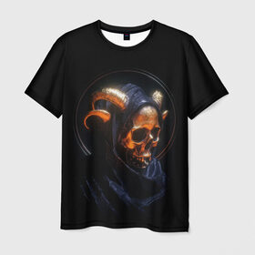 Мужская футболка 3D с принтом Golden skull | 1.1 в Белгороде, 100% полиэфир | прямой крой, круглый вырез горловины, длина до линии бедер | Тематика изображения на принте: cool | cyborg | decoration | fashion | fear | ghost | halloween | head | horror | robot | skeleton | skull | technology | голова | киборг | круто | мода | призрак | робот | скелет | технологии | ужас | украшение | хеллоуин | череп