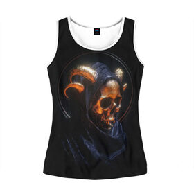 Женская майка 3D с принтом Golden skull | 1.1 в Белгороде, 100% полиэстер | круглая горловина, прямой силуэт, длина до линии бедра | cool | cyborg | decoration | fashion | fear | ghost | halloween | head | horror | robot | skeleton | skull | technology | голова | киборг | круто | мода | призрак | робот | скелет | технологии | ужас | украшение | хеллоуин | череп