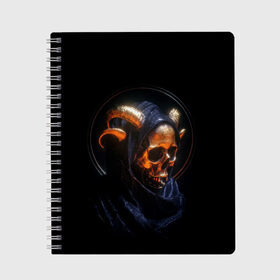 Тетрадь с принтом Golden skull | 1.1 в Белгороде, 100% бумага | 48 листов, плотность листов — 60 г/м2, плотность картонной обложки — 250 г/м2. Листы скреплены сбоку удобной пружинной спиралью. Уголки страниц и обложки скругленные. Цвет линий — светло-серый
 | cool | cyborg | decoration | fashion | fear | ghost | halloween | head | horror | robot | skeleton | skull | technology | голова | киборг | круто | мода | призрак | робот | скелет | технологии | ужас | украшение | хеллоуин | череп