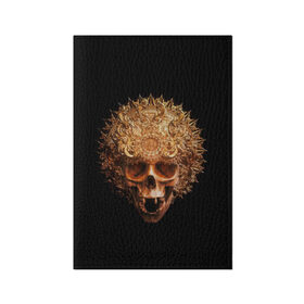 Обложка для паспорта матовая кожа с принтом Golden skull | 1.2 в Белгороде, натуральная матовая кожа | размер 19,3 х 13,7 см; прозрачные пластиковые крепления | 