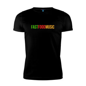 Мужская футболка хлопок Slim с принтом Fast Food Music в Белгороде, 92% хлопок, 8% лайкра | приталенный силуэт, круглый вырез ворота, длина до линии бедра, короткий рукав | drill | fast | ffm | food | music | rap | trap | мьюзик | русский | рэп | фаст | фуд