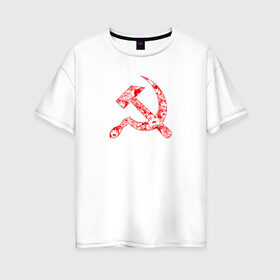 Женская футболка хлопок Oversize с принтом Аниме в Белгороде, 100% хлопок | свободный крой, круглый ворот, спущенный рукав, длина до линии бедер
 | ahegao | anime | аниме | ахегао | и | молот | серп