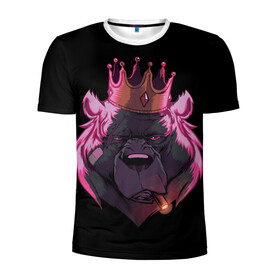Мужская футболка 3D спортивная с принтом Царь Михаил в Белгороде, 100% полиэстер с улучшенными характеристиками | приталенный силуэт, круглая горловина, широкие плечи, сужается к линии бедра | медведь | медведь в короне | медвежья голова | царь зверей.