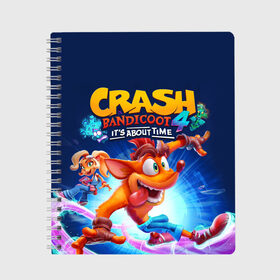 Тетрадь с принтом Crash Bandicoot в Белгороде, 100% бумага | 48 листов, плотность листов — 60 г/м2, плотность картонной обложки — 250 г/м2. Листы скреплены сбоку удобной пружинной спиралью. Уголки страниц и обложки скругленные. Цвет линий — светло-серый
 | Тематика изображения на принте: aku aku | crash bandicoot | бандикут | игры | крэш бандикут