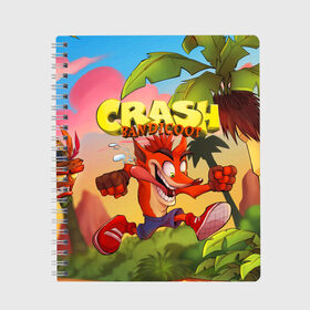 Тетрадь с принтом Crash Bandicoot в Белгороде, 100% бумага | 48 листов, плотность листов — 60 г/м2, плотность картонной обложки — 250 г/м2. Листы скреплены сбоку удобной пружинной спиралью. Уголки страниц и обложки скругленные. Цвет линий — светло-серый
 | Тематика изображения на принте: aku aku | crash bandicoot | бандикут | игры | крэш бандикут