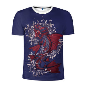 Мужская футболка 3D спортивная с принтом Рыбка дракон в Белгороде, 100% полиэстер с улучшенными характеристиками | приталенный силуэт, круглая горловина, широкие плечи, сужается к линии бедра | капельки | красивая рыбка | рыбы | тату рыбка. | японская рыба
