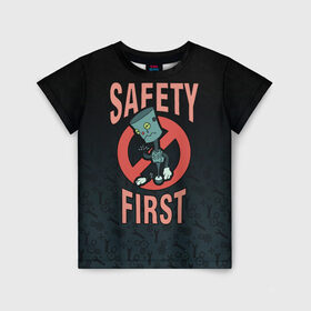 Детская футболка 3D с принтом Безопасность превыше всего в Белгороде, 100% гипоаллергенный полиэфир | прямой крой, круглый вырез горловины, длина до линии бедер, чуть спущенное плечо, ткань немного тянется | cyberpunk | danger | diy | industrial | robot | safety | warning | безопасность | завод | киберпанк | механик | несчастный случай | опасность | пила | предупреждение | производство | рабочий | робот | самодельщик | сварщик