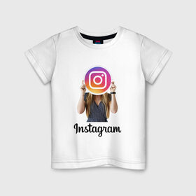 Детская футболка хлопок с принтом Instagram в Белгороде, 100% хлопок | круглый вырез горловины, полуприлегающий силуэт, длина до линии бедер | 