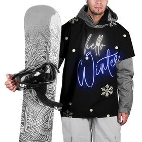 Накидка на куртку 3D с принтом Привет,зима в Белгороде, 100% полиэстер |  | белый | декабрь | зима | снег | снежинка | уют | черный