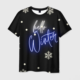Мужская футболка 3D с принтом Привет,зима в Белгороде, 100% полиэфир | прямой крой, круглый вырез горловины, длина до линии бедер | белый | декабрь | зима | снег | снежинка | уют | черный