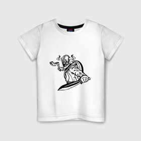 Детская футболка хлопок с принтом Viking в Белгороде, 100% хлопок | круглый вырез горловины, полуприлегающий силуэт, длина до линии бедер | black and white | viking | викинг | ч б | черно белое