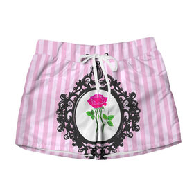 Женские шорты 3D с принтом Роза в рамке в Белгороде, 100% полиэстер | прямой крой, два кармана без застежек по бокам. Мягкая трикотажная резинка на поясе, внутри которой широкие завязки. Длина до середины бедра | классика | полоска | рамка | роза | розовый | черный