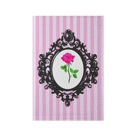 Обложка для паспорта матовая кожа с принтом Роза в рамке в Белгороде, натуральная матовая кожа | размер 19,3 х 13,7 см; прозрачные пластиковые крепления | классика | полоска | рамка | роза | розовый | черный