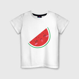 Детская футболка хлопок с принтом Кусочек Арбуза в Белгороде, 100% хлопок | круглый вырез горловины, полуприлегающий силуэт, длина до линии бедер | kawai | kawaii | mimi | watermelon | арбуз | еда | каваи | кавай | кавайи | кавайный | кавайный арбуз | кусочек арбуза | милота | мимишный | фрукт | ягода