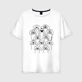 Женская футболка хлопок Oversize с принтом Дудл таксы в Белгороде, 100% хлопок | свободный крой, круглый ворот, спущенный рукав, длина до линии бедер
 | doodle | гипноглаза | дудл | сердце | смех | собака | собаки | такса | таксы | улыбка