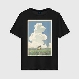 Женская футболка хлопок Oversize с принтом blue sky в Белгороде, 100% хлопок | свободный крой, круглый ворот, спущенный рукав, длина до линии бедер
 | весна | картинка | корея | лес | лето | машина | на каждый день | небо | облака | парень | поле | птицы | рисунок | токио | тоторо | фон | хаяо миядзаки | цветок | цветы | япония