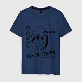 Мужская футболка хлопок с принтом The outsider - covid 2020 в Белгороде, 100% хлопок | прямой крой, круглый вырез горловины, длина до линии бедер, слегка спущенное плечо. | 2020 | covid | stephen king | the outsider | аутсайдер | ковид | стивен кинг | чужак | чужой