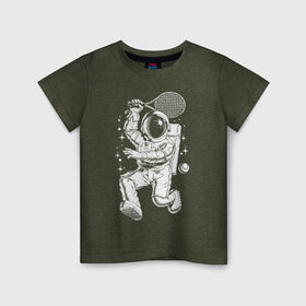 Детская футболка хлопок с принтом Space tennis в Белгороде, 100% хлопок | круглый вырез горловины, полуприлегающий силуэт, длина до линии бедер | astronaut | ball | player | racket | space | spacesuit | star | tennis | звезда | игрок | космонавт | космос | мяч | ракетка | скафандр | теннис
