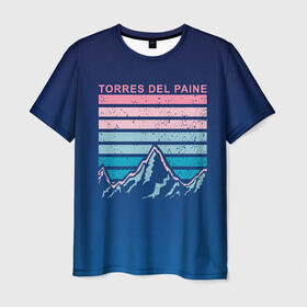 Мужская футболка 3D с принтом Torres Del Paine в Белгороде, 100% полиэфир | прямой крой, круглый вырез горловины, длина до линии бедер | torres del paine | winter | абстракция | горы | зима | зимняя | полосы | снег | снежок