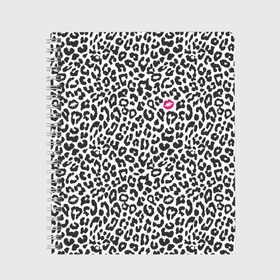 Тетрадь с принтом Kiss в Белгороде, 100% бумага | 48 листов, плотность листов — 60 г/м2, плотность картонной обложки — 250 г/м2. Листы скреплены сбоку удобной пружинной спиралью. Уголки страниц и обложки скругленные. Цвет линий — светло-серый
 | art | background | kiss | leopard | lips | spots | texture | арт | губы | леопард | поцелуй | пятна | текстура | фон