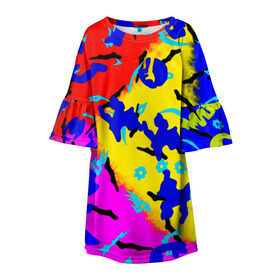 Детское платье 3D с принтом Камуфляж геймера в Белгороде, 100% полиэстер | прямой силуэт, чуть расширенный к низу. Круглая горловина, на рукавах — воланы | игры | камуфляж | краски | пятна | спорт | текстуры | узоры | фигуры | цветной | яркая