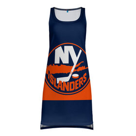 Платье-майка 3D с принтом NY ISLANDERS NHL в Белгороде, 100% полиэстер | полуприлегающий силуэт, широкие бретели, круглый вырез горловины, удлиненный подол сзади. | hockey | islanders | logo | new york | ny | sport | usa | исландерс | логотип | нхл | нью йорк | спорт | хоккей