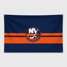 Флаг-баннер с принтом NY ISLANDERS NHL в Белгороде, 100% полиэстер | размер 67 х 109 см, плотность ткани — 95 г/м2; по краям флага есть четыре люверса для крепления | Тематика изображения на принте: hockey | islanders | logo | new york | ny | sport | usa | исландерс | логотип | нхл | нью йорк | спорт | хоккей