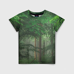Детская футболка 3D с принтом Тропический лес в Белгороде, 100% гипоаллергенный полиэфир | прямой крой, круглый вырез горловины, длина до линии бедер, чуть спущенное плечо, ткань немного тянется | Тематика изображения на принте: деревья | джунгли | зеленый лес | зелень | лес | тропики | тропический лес
