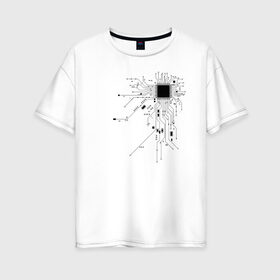 Женская футболка хлопок Oversize с принтом Сердце чип в Белгороде, 100% хлопок | свободный крой, круглый ворот, спущенный рукав, длина до линии бедер
 | art | board | chip | cyber | heart | system | арт | кибер | плата | сердце | система | чип