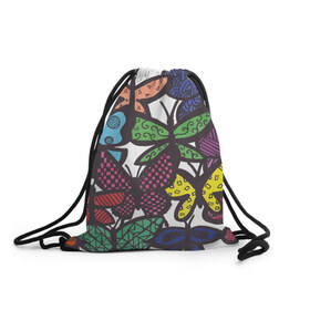 Рюкзак-мешок 3D с принтом Дудл бабочки в Белгороде, 100% полиэстер | плотность ткани — 200 г/м2, размер — 35 х 45 см; лямки — толстые шнурки, застежка на шнуровке, без карманов и подкладки | doodle | бабочка | бабочки | дудл | узоры