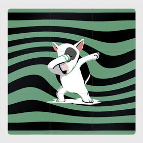 Магнитный плакат 3Х3 с принтом Dab в Белгороде, Полимерный материал с магнитным слоем | 9 деталей размером 9*9 см | Тематика изображения на принте: bull terrier | dab | dog | ears | muzzle | nose | paws | tail | бультерьер | лапы | нос | собака | уши | хвост