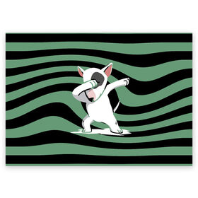 Поздравительная открытка с принтом Dab в Белгороде, 100% бумага | плотность бумаги 280 г/м2, матовая, на обратной стороне линовка и место для марки
 | bull terrier | dab | dog | ears | muzzle | nose | paws | tail | бультерьер | лапы | нос | собака | уши | хвост