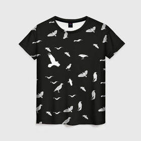 Женская футболка 3D с принтом Птицы | Чёрно-белые в Белгороде, 100% полиэфир ( синтетическое хлопкоподобное полотно) | прямой крой, круглый вырез горловины, длина до линии бедер | 