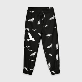 Детские брюки 3D с принтом Птицы | Чёрно-белые в Белгороде, 100% полиэстер | манжеты по низу, эластичный пояс регулируется шнурком, по бокам два кармана без застежек, внутренняя часть кармана из мелкой сетки | 