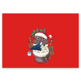 Поздравительная открытка с принтом Новогодний тоторо в Белгороде, 100% бумага | плотность бумаги 280 г/м2, матовая, на обратной стороне линовка и место для марки
 | 2021 | christmas | happy new year | merry christmas | new year | totoro | аниме | новый год | праздник | рождество | тоторо